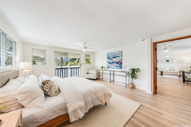 902 Wanaao Rd, Kailua, HI 96734 - bedroom with access to exterior, light wood-style flooring, and a ceiling fan