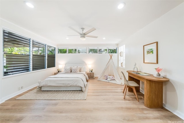 902 Wanaao Rd, Kailua, HI 96734 - bedroom with baseboards, recessed lighting, wood finished floors, a desk, and ceiling fan