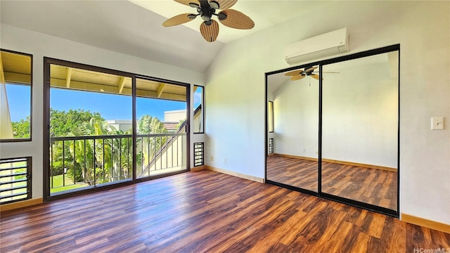 6133 Summer St Unit 6133B, Honolulu, HI 96821 - unfurnished bedroom with a wall mounted AC, wood finished floors, baseboards, vaulted ceiling, and ceiling fan