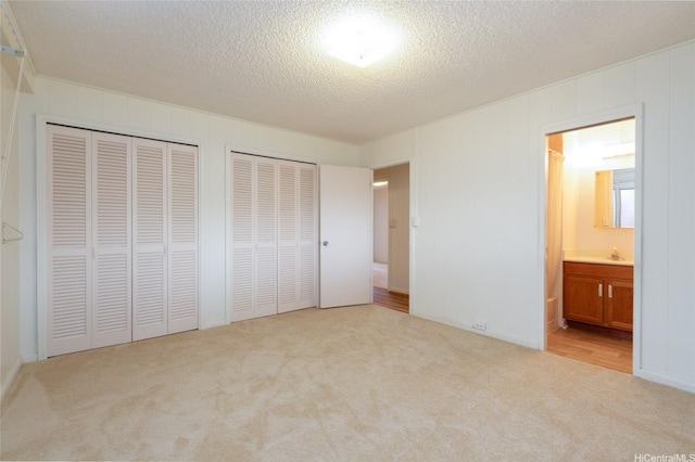 1157 Ala Aloalo St, Honolulu, HI 96818 - unfurnished bedroom featuring multiple closets, light colored carpet, a textured ceiling, ensuite bathroom, and a sink