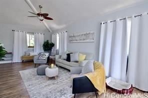 92-831 Makakilo Dr Unit 61, Kapolei, HI 96707 - living room featuring a ceiling fan, wood finished floors, and lofted ceiling
