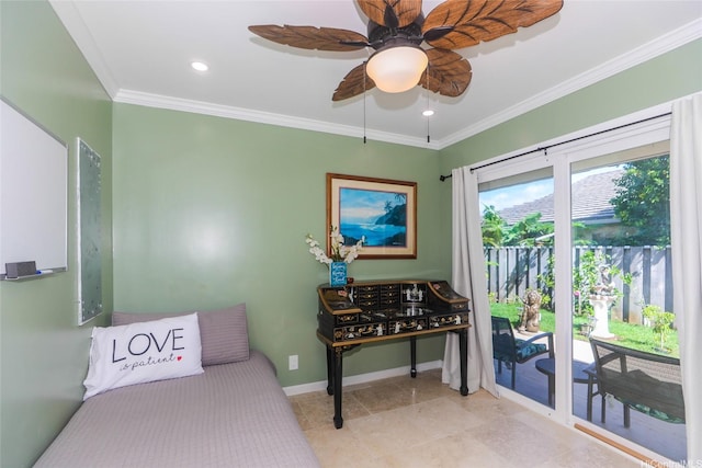 477 Opihikao Place -, Honolulu, HI 96825 - bedroom with crown molding, ceiling fan, and tile patterned floors