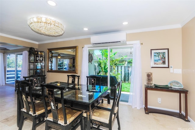 477 Opihikao Place -, Honolulu, HI 96825 - dining room featuring an AC wall unit, ornamental molding, and recessed lighting