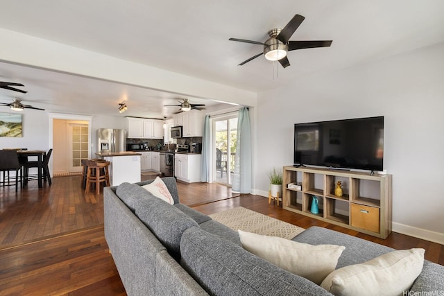 54-298 Hauula Homestead Rd Unit A, Hauula, HI 96717 - living area with a ceiling fan and dark wood finished floors
