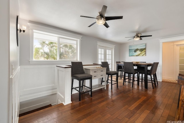 54-298 Hauula Homestead Rd Unit A, Hauula, HI 96717 - dining area featuring a ceiling fan and dark wood-type flooring