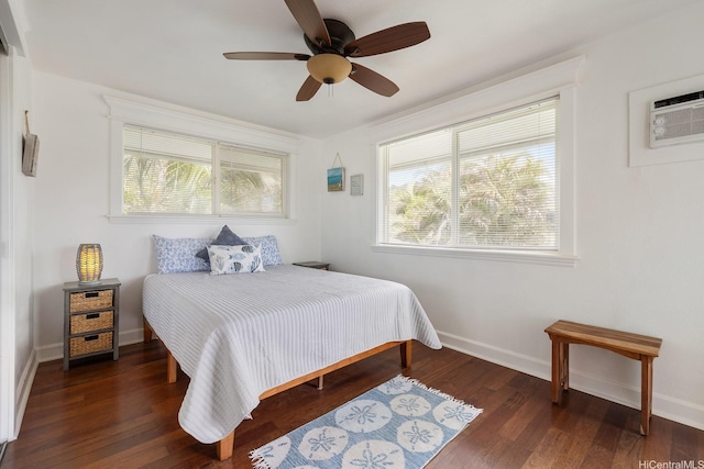 54-298 Hauula Homestead Rd Unit A, Hauula, HI 96717 - bedroom with wood finished floors, a wall mounted AC, and ceiling fan