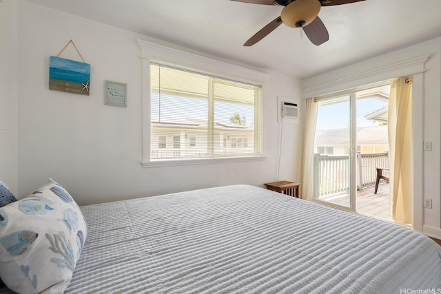 54-298 Hauula Homestead Rd Unit A, Hauula, HI 96717 - bedroom with access to exterior, a wall unit AC, and ceiling fan