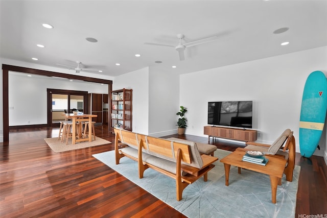 47 Kaapuni Dr, Kailua, HI 96734 - living area featuring ceiling fan, wood finished floors, recessed lighting, and baseboards
