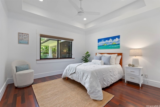 47 Kaapuni Dr, Kailua, HI 96734 - bedroom featuring a raised ceiling, wood finished floors, baseboards, recessed lighting, and ceiling fan