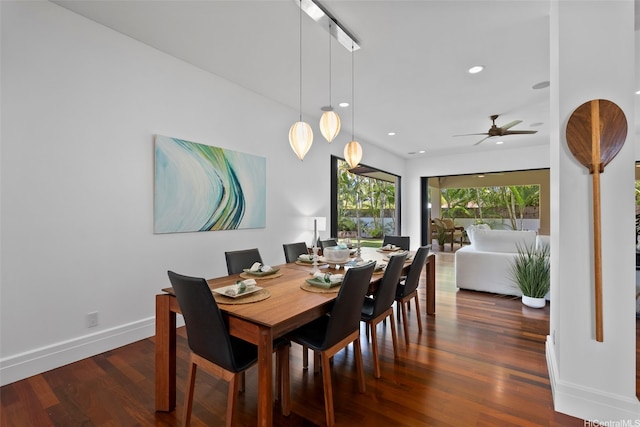 47 Kaapuni Dr, Kailua, HI 96734 - dining area featuring wood finished floors, baseboards, ceiling fan, and recessed lighting