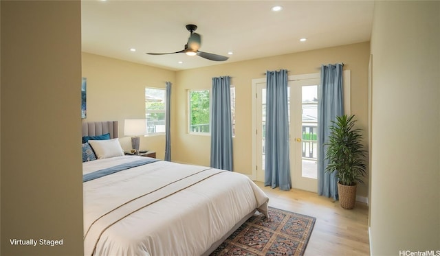 84-160 Jade St, Waianae, HI 96792 - bedroom with access to exterior, light wood-style floors, recessed lighting, and a ceiling fan