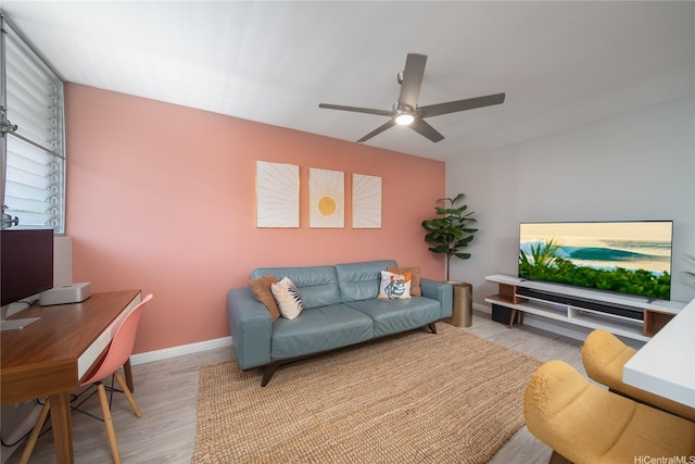 1401 Lusitana St Unit 504, Honolulu, HI 96813 - living room featuring ceiling fan, wood finished floors, and an office area