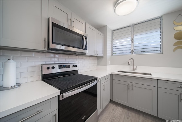 1401 Lusitana St Unit 504, Honolulu, HI 96813 - kitchen with appliances with stainless steel finishes, gray cabinetry, a sink, and light countertops