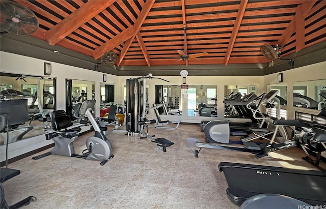 500 Lunalilo Home Rd Unit 22B, Honolulu, HI 96825 - gym featuring high vaulted ceiling, beamed ceiling, and ceiling fan