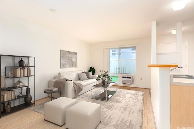 95-1025 Kaapeha St Unit 203, Mililani, HI 96789 - living area with wood finished floors, a wall mounted air conditioner, and bar