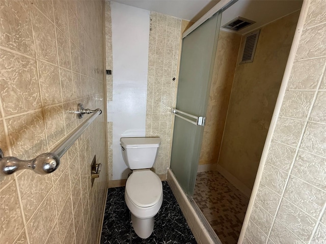 1717 Ala Wai Blvd Unit 306, Honolulu, HI 96815 - bathroom with toilet, a shower stall, and marble look tiles