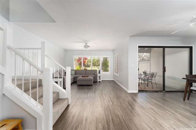 95-280 Ualalehu St Unit 18, Mililani, HI 96789 - living room with a ceiling fan, wood finished floors, and baseboards