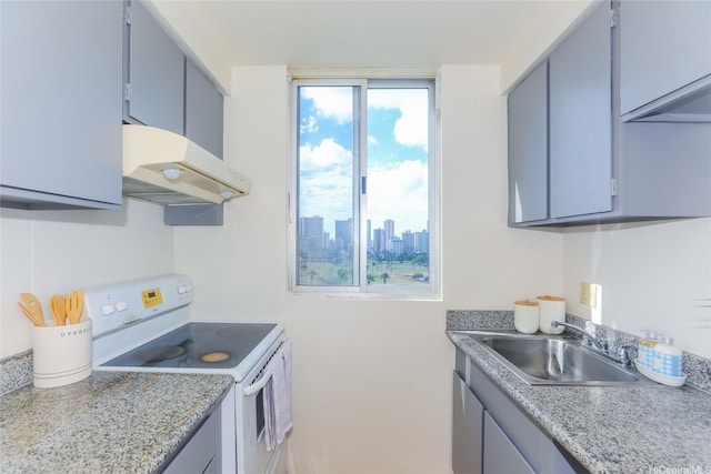2916 Date St Unit 10I, Honolulu, HI 96816 - kitchen featuring white electric range, under cabinet range hood, a sink, and plenty of natural light