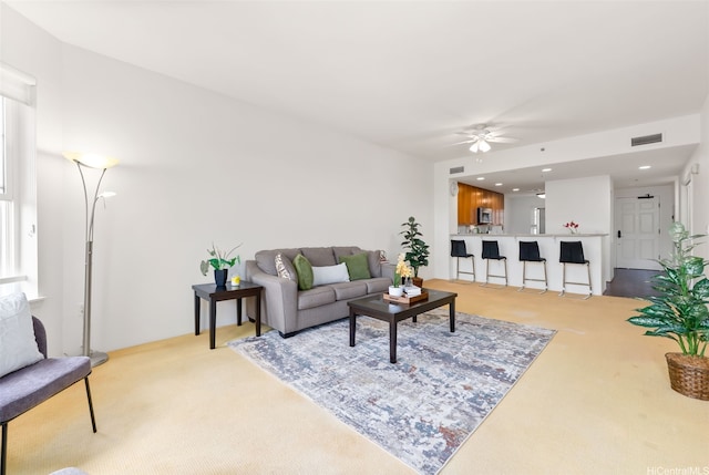 520 Lunalilo Home Rd Unit 7411, Honolulu, HI 96825 - living room with light carpet, ceiling fan, and recessed lighting