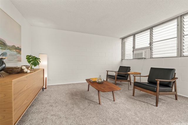 502 Captain Cook Ave Unit 301, Honolulu, HI 96813 - living area featuring carpet, a textured ceiling, concrete block wall, and cooling unit