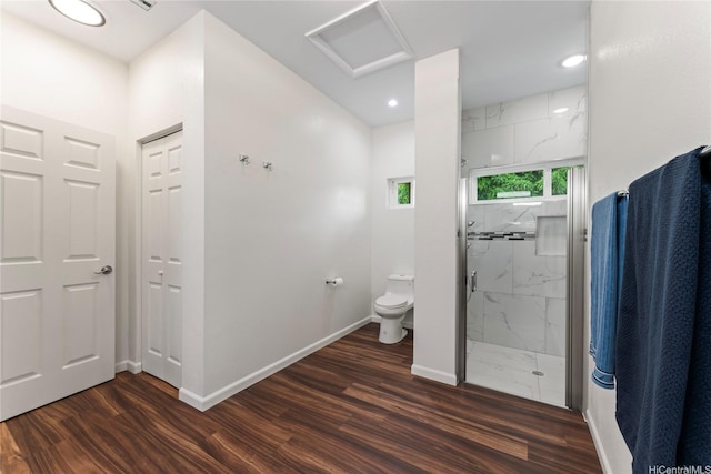 84-920 Moaelehua St, Waianae, HI 96792 - full bathroom featuring a marble finish shower, wood finished floors, baseboards, toilet, and recessed lighting