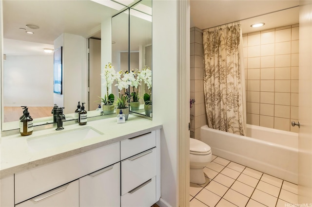 66 Queen St Unit 2904, Honolulu, HI 96813 - full bathroom featuring vanity, tile patterned flooring, shower / tub combo, and recessed lighting