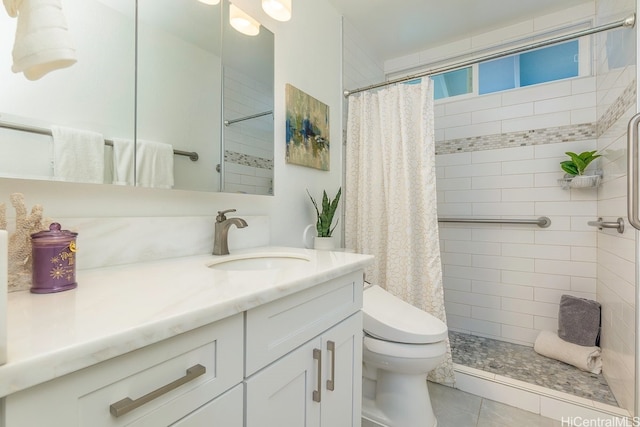 94-457 Akoa Pl, Mililani, HI 96789 - full bathroom featuring vanity, a tile shower, toilet, and tile patterned floors