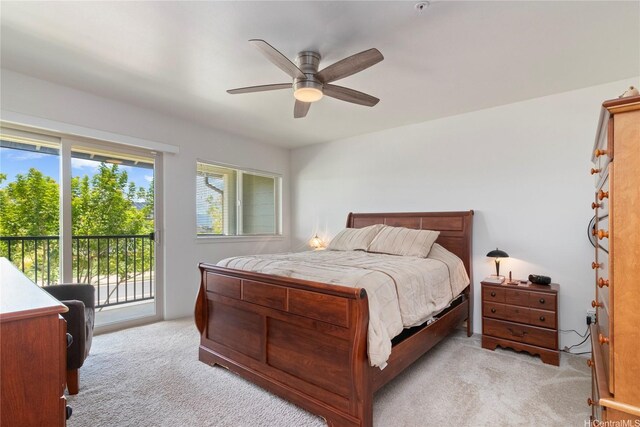 91-3524 Iwikuamoo St Unit 402, Ewa Beach, HI 96706 - bedroom with light colored carpet, access to outside, and a ceiling fan