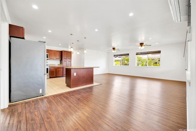 54-220 Kaipapau Loop, Hauula, HI 96717 - unfurnished living room featuring light wood-style floors, recessed lighting, and ceiling fan