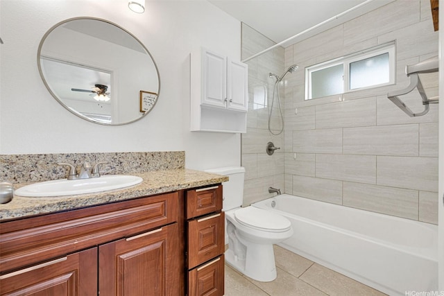 54-220 Kaipapau Loop, Hauula, HI 96717 - bathroom featuring vanity, shower / bathtub combination, a ceiling fan, tile patterned floors, and toilet