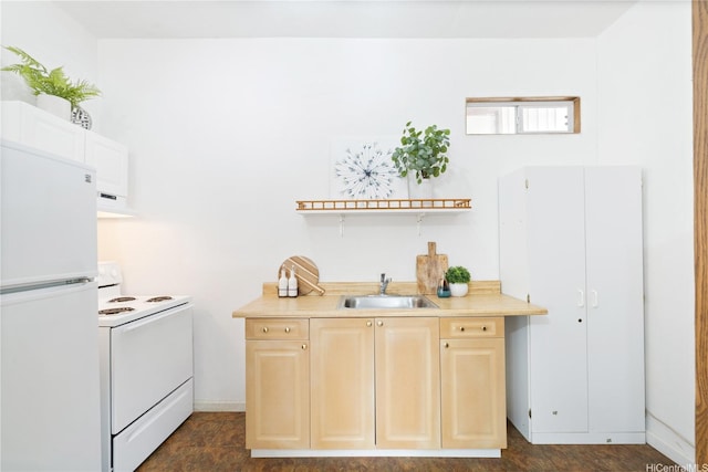 87-217 Maia St, Waianae, HI 96792 - kitchen featuring white appliances, a sink, open shelves, light countertops, and exhaust hood