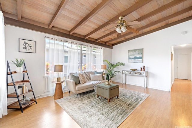 87-217 Maia St, Waianae, HI 96792 - living room featuring wooden ceiling, ceiling fan, light wood-type flooring, and baseboards