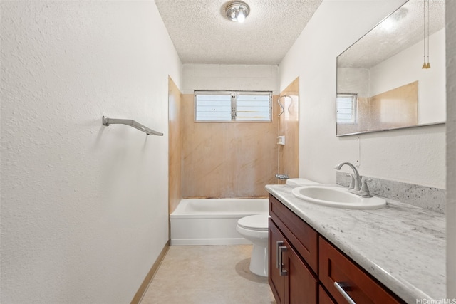 94-533 Ulieo St, Waipahu, HI 96797 - bathroom with a textured ceiling, vanity, toilet, shower / washtub combination, and a textured wall