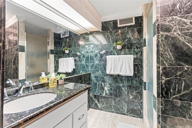 2333 Kapiolani Blvd Unit 2211, Honolulu, HI 96826 - full bath featuring vanity, a walk in shower, and tile walls