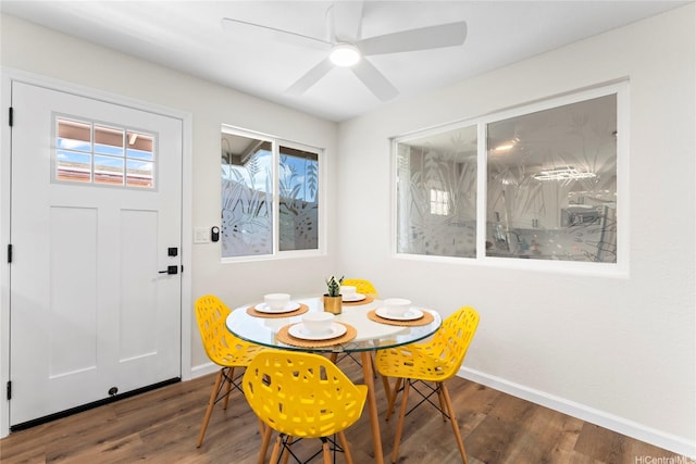 85-310 Kohai Pl, Waianae, HI 96792 - dining area featuring baseboards, wood finished floors, and ceiling fan