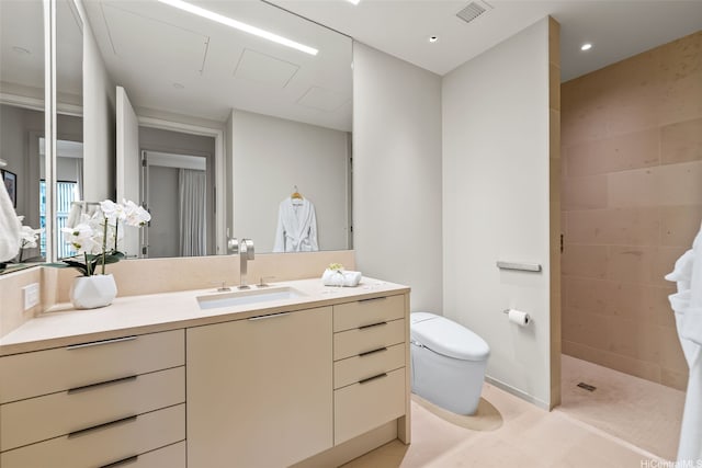 1388 Ala Moana Blvd Unit 5603, Honolulu, HI 96814 - bathroom with vanity, a walk in shower, and tile patterned flooring