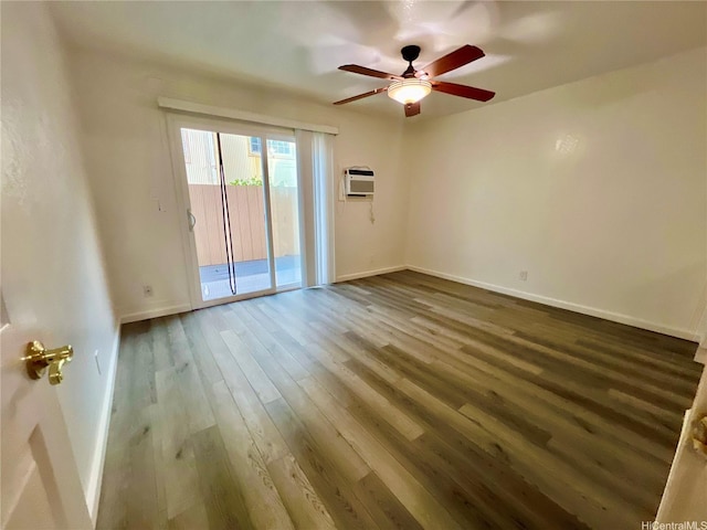 790 Ipuai St, Honolulu, HI 96825 - spare room with wood finished floors, a ceiling fan, baseboards, and an AC wall unit