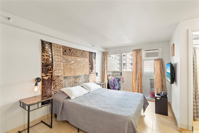 2463 Kuhio Ave Unit 607, Honolulu, HI 96815 - tiled bedroom with a wall mounted AC and baseboards
