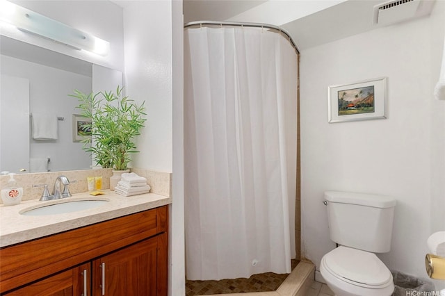 444 Niu St Unit 3508, Honolulu, HI 96815 - bathroom featuring vanity, tile patterned flooring, toilet, and a shower with shower curtain