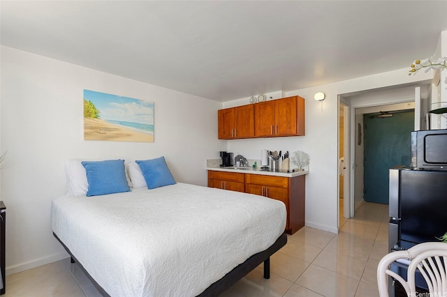 444 Niu St Unit 3508, Honolulu, HI 96815 - bedroom featuring freestanding refrigerator, baseboards, and light tile patterned floors