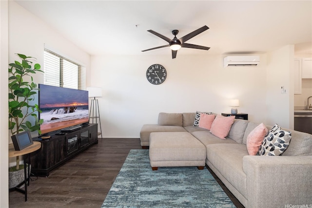 91-3575 Kauluakoko St Unit 3301, Ewa Beach, HI 96706 - living area with a wall mounted AC, ceiling fan, and wood finished floors