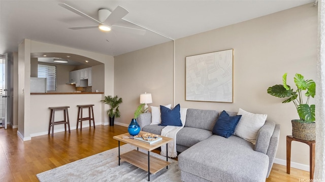 949 Ala Nanala St Unit 1201, Honolulu, HI 96818 - living room with ceiling fan, wood finished floors, and baseboards