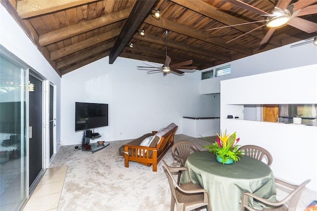 47-718 Hui Kelu St Unit 1504, Kaneohe, HI 96744 - tiled living area with ceiling fan, wood ceiling, and carpet floors