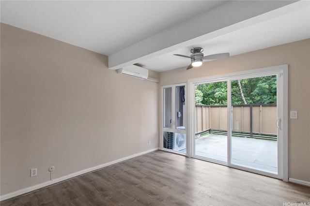 47-730 Hui Kelu St Unit 4404, Kaneohe, HI 96744 - unfurnished room with a wall unit AC, baseboards, wood finished floors, and beamed ceiling