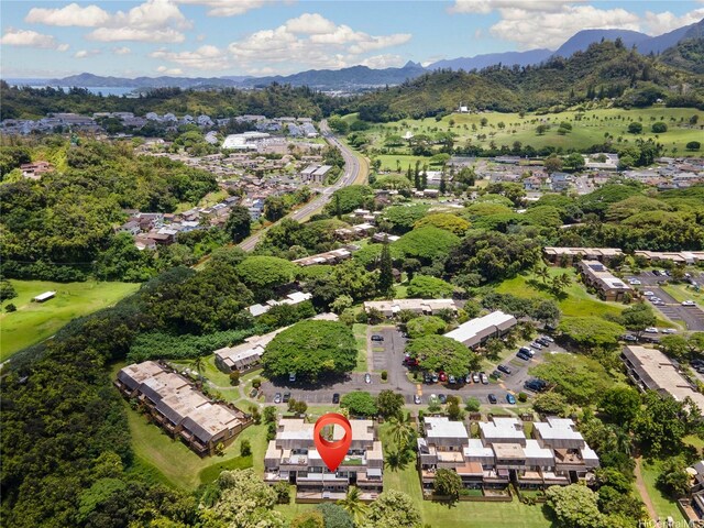 47-730 Hui Kelu St Unit 4404, Kaneohe, HI 96744 - aerial view of property and surrounding area featuring a mountain backdrop and nearby suburban area