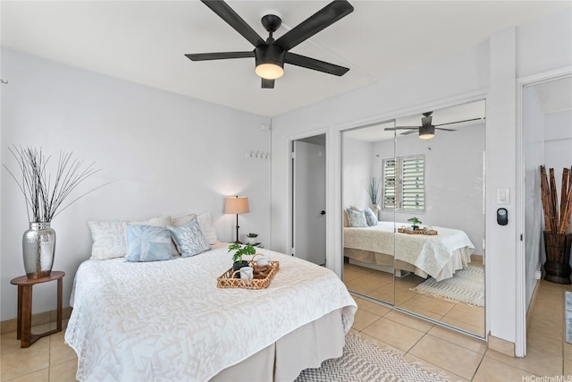 222 Kaiulani Ave Unit Ph3, Honolulu, HI 96815 - bedroom with a closet, light tile patterned flooring, a ceiling fan, and baseboards
