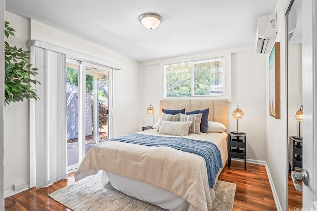 3037 Hinano St, Honolulu, HI 96815 - bedroom featuring access to outside, dark wood-style floors, baseboards, and a wall unit AC