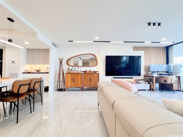 581 Kamoku St Unit 3906, Honolulu, HI 96826 - living area featuring recessed lighting and light marble finish floors