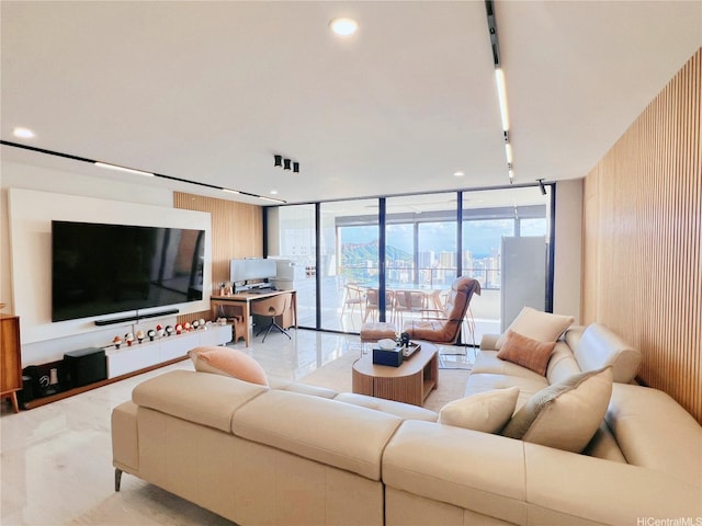 581 Kamoku St Unit 3906, Honolulu, HI 96826 - living area with floor to ceiling windows and rail lighting