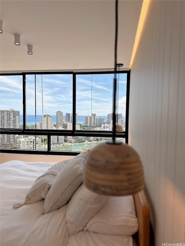 581 Kamoku St Unit 3906, Honolulu, HI 96826 - bedroom with a view of skyline, a water view, and multiple windows